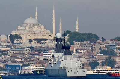 British Royal Navy's Type 45 destroyer HMS Defender arrives for a port visit in Istanbul, Turkey June 9, 2021. REUTERS/Yoruk Isik