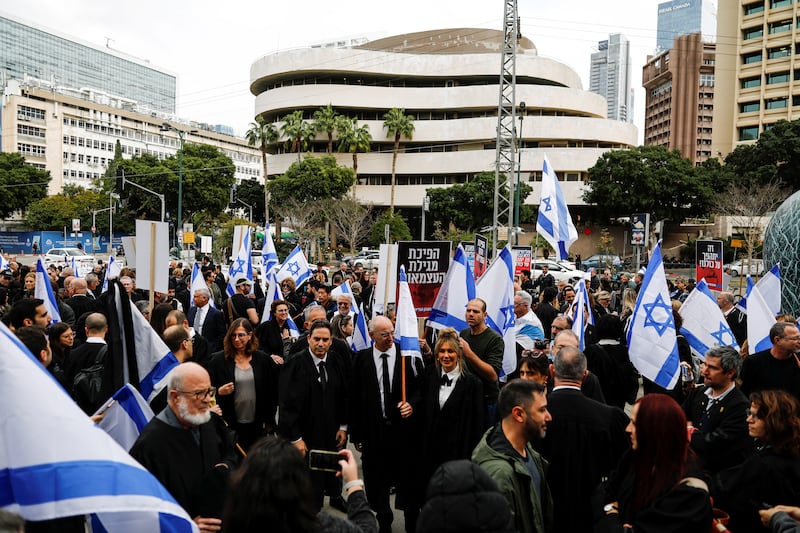 Tel Aviv lawyers protest against the Netanyahu government's court reforms on January 12. Reuters
