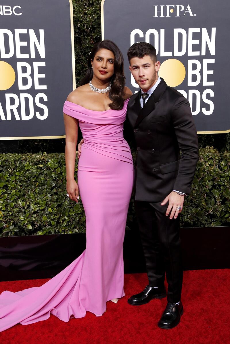 Priyanka Chopra and Nick Jonas arrive for the 77th annual Golden Globe Awards ceremony.  EPA