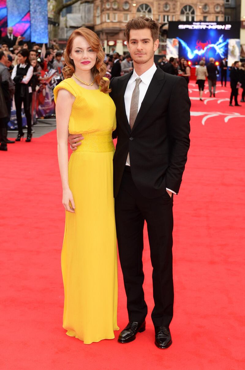LONDON, ENGLAND - APRIL 10:  Emma Stone and Andrew Garfield attend the world premiere of 'The Amazing Spider-Man 2' at The Odeon Leicester Square on April 10, 2014 in London, England.  (Photo by Dave J Hogan/Getty Images)