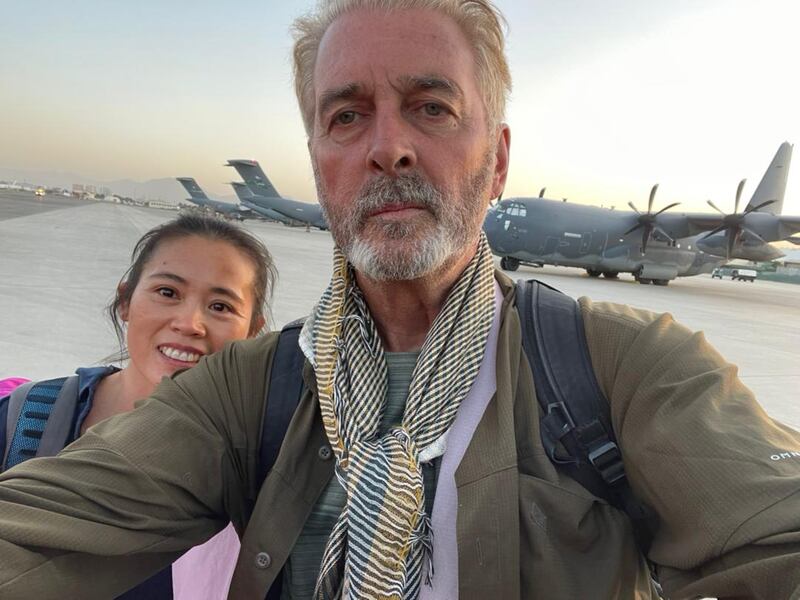 David Lavery and his wife Junping Zhang-Lavery, before boarding the plane out of Kabul.