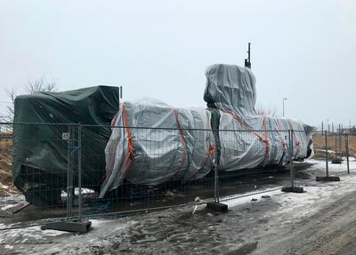 FILE - In this Wednesday, March 7, 2018 file photo shows the submarine UC3 Nautilus of Danish inventor Peter Madsen in Copenhagen, Denmark. One of the most talked-about and macabre court cases in recent Danish history is set to conclude Wednesday, April 25, 2018 when the verdict is handed down on whether Peter Madsen tortured and murdered a Swedish journalist during a private submarine trip. (AP Photo/Dorothee Thiesing, File)