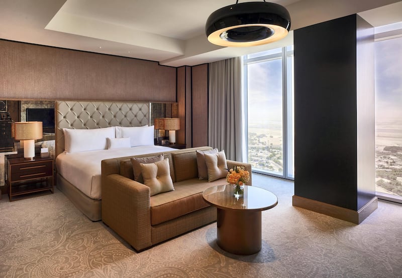 A king deluxe room in the Waldorf Astoria Dubai International Financial Centre. Courtesy Waldorf Astoria
