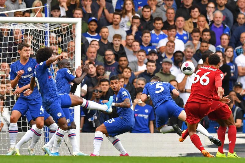 Right-back: Trent Alexander-Arnold (Liverpool) – A superb finish from a well-worked free kick brought him a first goal in 10 months to defeat Chelsea in London. AFP