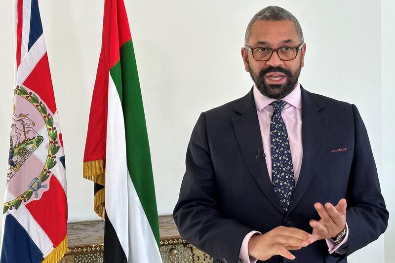 British Foreign Secretary James Cleverly at the UK ambassador's residence in Abu Dhabi. Reuters