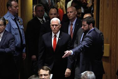 US Vice President Mike Pence arrives at a UN Security Council meeting on Venezuela, in New York, 10 April 2019. EPA