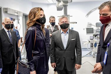 Jordan's King Abdullah and Queen Rania inaugurate an emergency hospital in the capital Amman on August 16, 2020. Jordanian Royal Palace / AFP