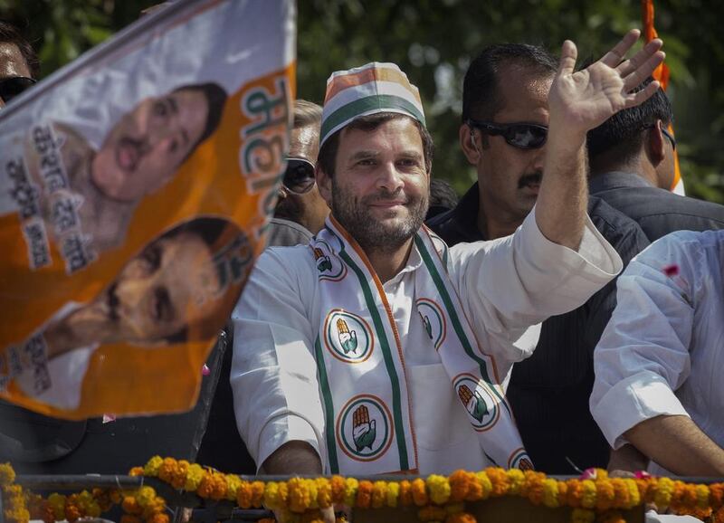 Congress Party's Rahul Gandhi waves to supporters at a rally on May 10, 2014. India is in the midst of a nine-phase election that began on April 7 and ends May 12. Kevin Frayer/Getty Images
