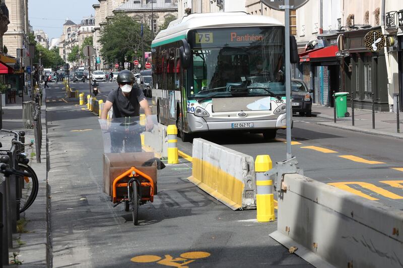 Temporary cycle lanes have been introduced in Paris. AP