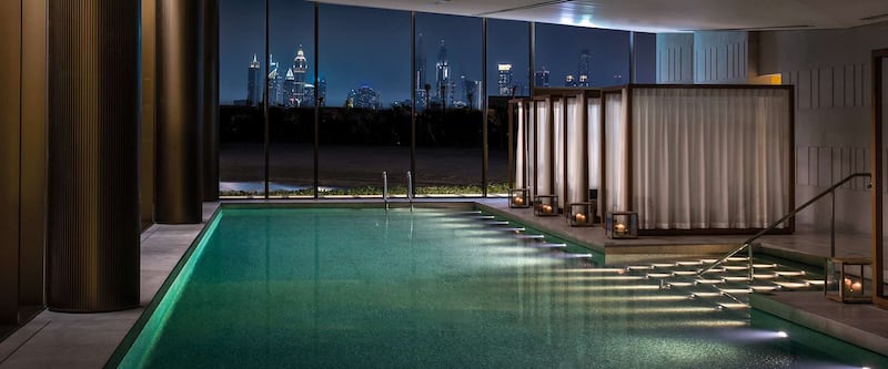 2. The sleek indoor pool at the Bulgari Spa at Bulgari Resort Dubai comes with epic views. Photo: Bulgari