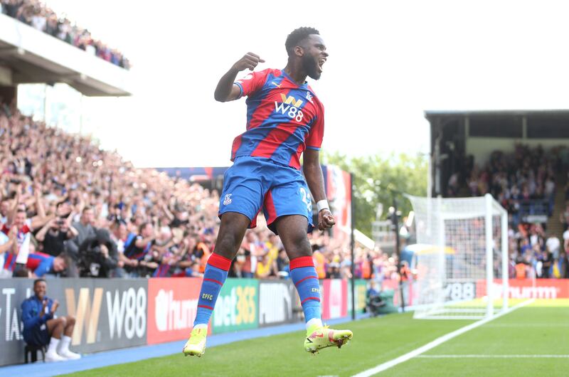 Odsonne Edouard celebrates scoring his second goal and Crystal Palace's third against Tottenham. Getty