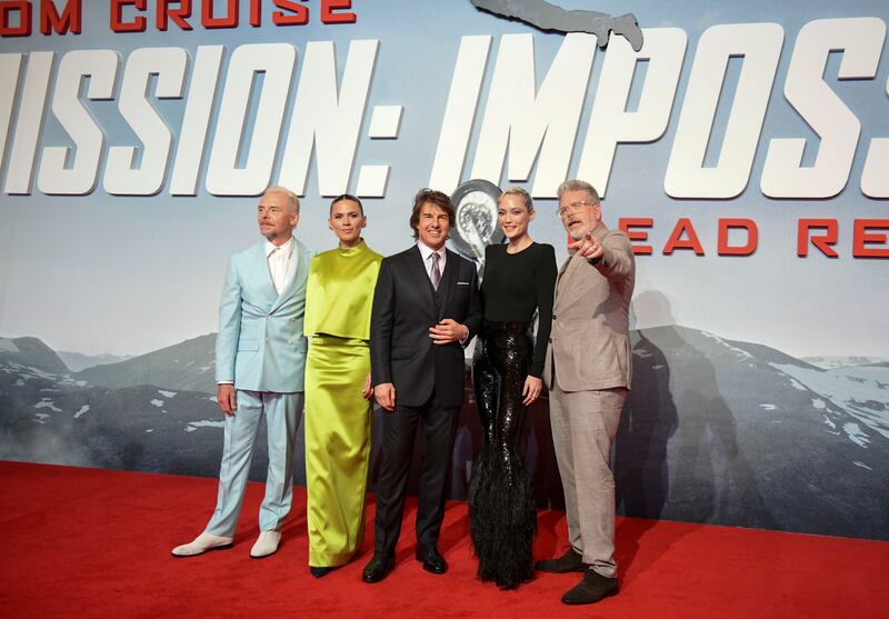 From left, cast members Pegg, Hayley Atwell, Cruise, Klementieff and director Christopher McQuarrie 