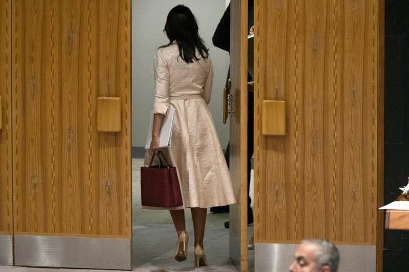 U.S.  Ambassador to the United Nations Nikki Haley leaves the room as Palestinian Ambassador to the United Nations Riyad Mansour prepares to address a Security Council meeting on the situation in Gaza, Tuesday, May 15, 2018 at United Nations headquarters. (AP Photo/Mary Altaffer)