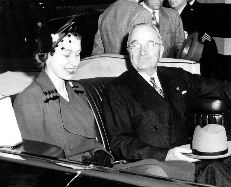Before she became queen, then-Princess Elizabeth joined President Harry Truman in the chief executive's limousine for her ride to Blair House after arriving at Military Air Transport Service Terminal in Washington. Photo: US National Archives