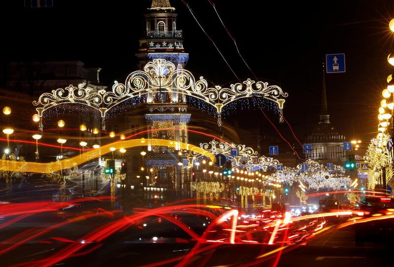 A view of the Nevsky prospect, seasonally decorated for Christmas and the New Year, in central St. Petersburg, Russia.  EPA