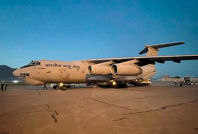 An Indian Air Force aircraft with earthquake relief landed in Kabul on Thursday. AP