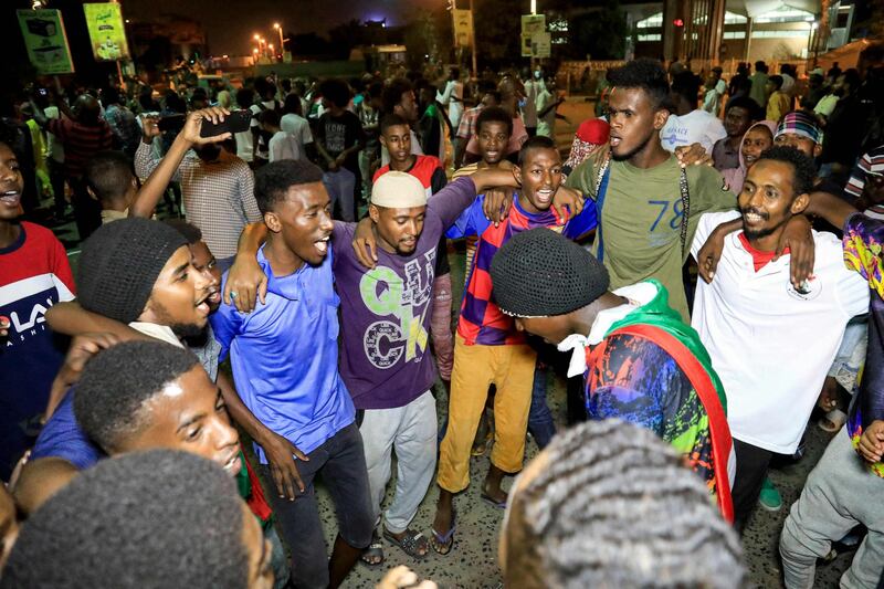 Demonstrators gather outside the army headquarters in Sudan's capital Khartoum on Ramadan 29 or May 11, 2021 to mark the anniversary of the killing of protesters during a raid on an anti-government sit-in in 2019. AFP