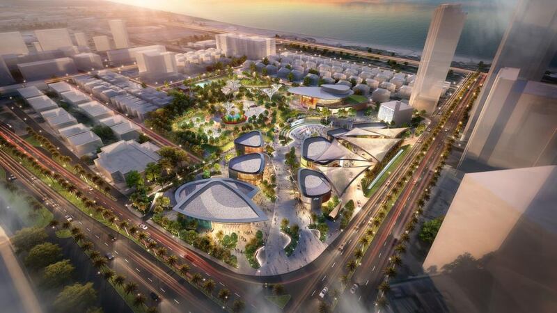 An artist’s impression of the Sheikha Fatima bint Mubarak Park, which will be ‘a new type of space that bridges a gap between a traditional park format and a more modern, engaging space’. Courtesy Benoy