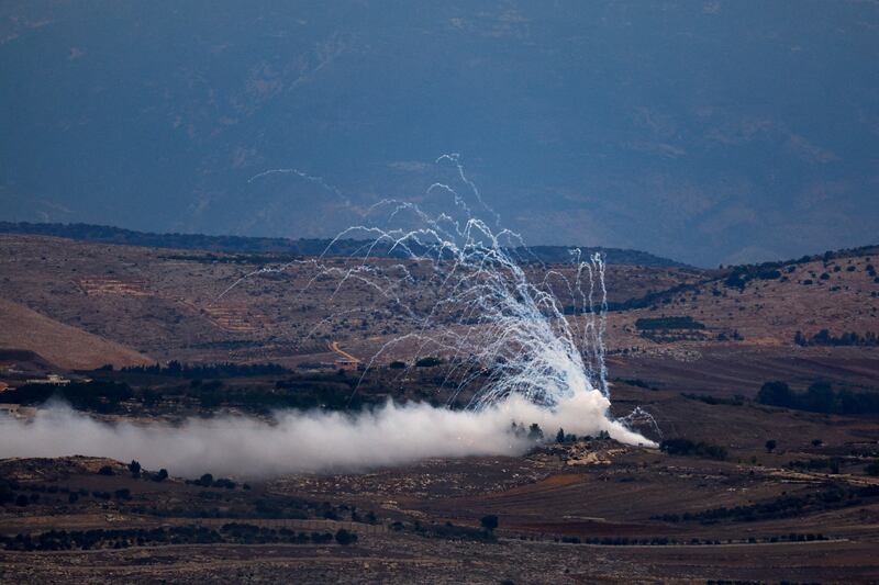 White phosphorus fired by the Israeli army to create a smokescreen on the Israel-Lebanon border. Reuters