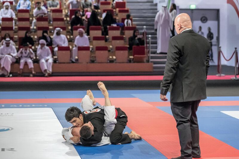 ABU DHABI, UNITED ARAB EMIRATES. 17 APRIL 2019. Abu Dhabi World Professional Jiu-Jitsu Championship 2019. Farhodi Faromarz vs Mohammad Soroosh Salemi. (Photo: Antonie Robertson/The National) Journalist: Amith Passela. Section: Sport.