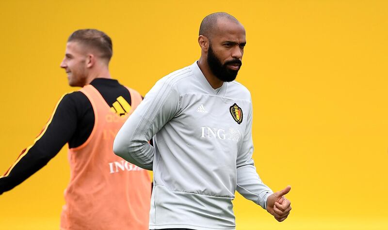 Henry gestures at the training session. AFP