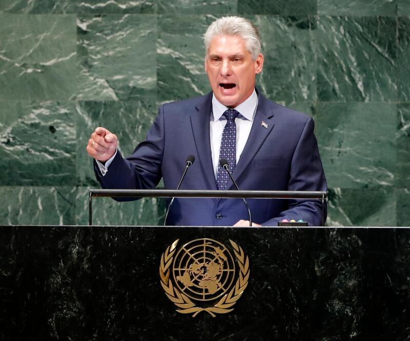 President of Cuba Miguel Diaz-Canel speaks during the General Debate of the General Assembly of the United Nations at United Nations Headquarters.  EPA