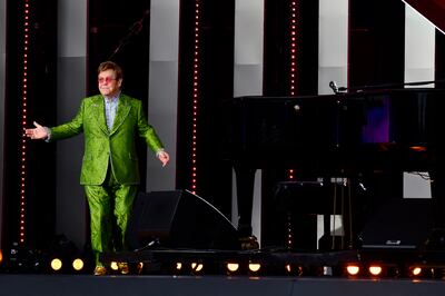 Sir Elton John performs on stage during Global Citizen Live on September 25, 2021, in Paris. Getty