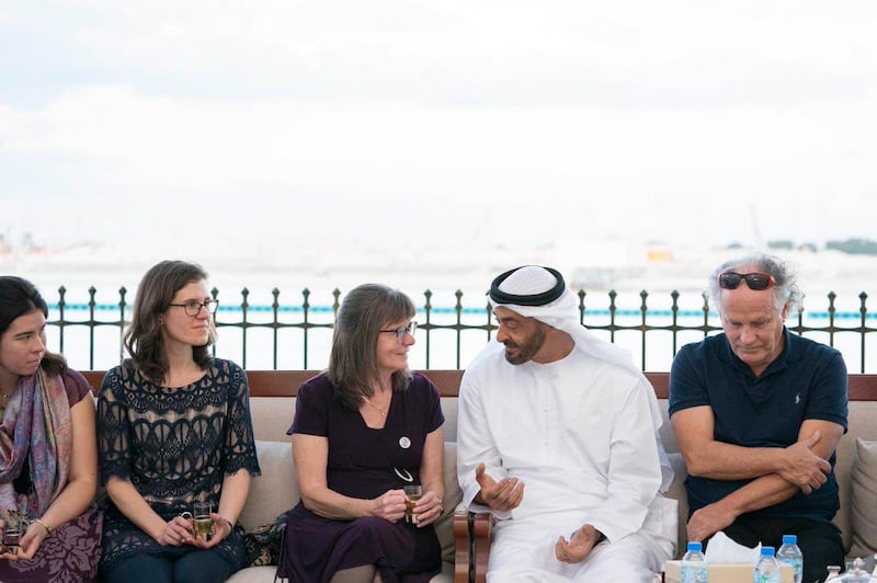 Sheikh Mohamed bin Zayed, Crown Prince of Abu Dhabi and Deputy Supreme Commander of the UAE Armed Forces, meet the children and grandchildren of Dr Pat and Marian Kennedy who founded the Kanad Hospital in Al Ain. MOPA