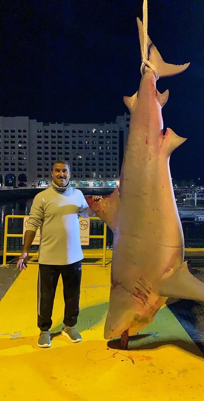 Eid Suleiman claims he did not deliberately hunt for sharks but killed them when they attacked his catch. Courtesy: Eid Suleiman