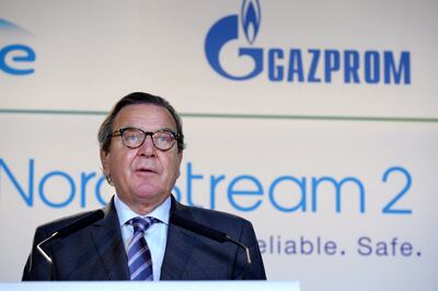 Gerhard Schroeder lobbied on behalf of Nord Stream 2, the gas pipeline project cancelled in February. AFP 