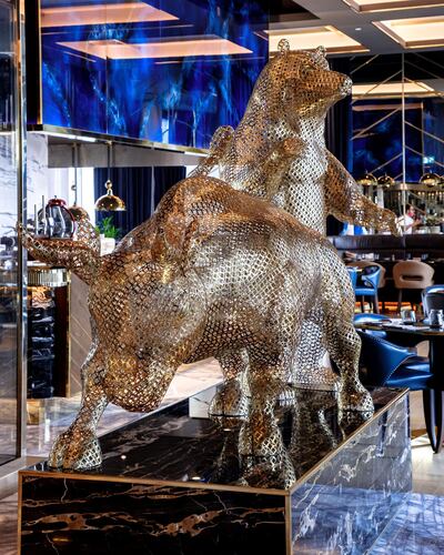 The decor at Bull & Bear is dominated by a namesake sculpture 