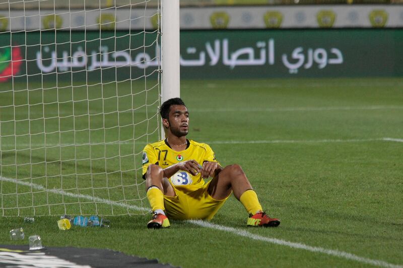Dubai, United Arab Emirates - April 14, 2013.  Hassan Yousuf ( no 77 of Al Wasl ) projects a gloomy expression as they lost to Dibba Al Fujairah at the Etisalat Pro League round 21.  ( Jeffrey E Biteng / The National )
