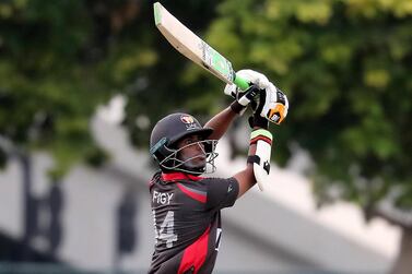 UAE's Jonathan Figy during the World Cup League 2 match against Scotland at the ICC Academy in Dubai. Pawan Singh / The National