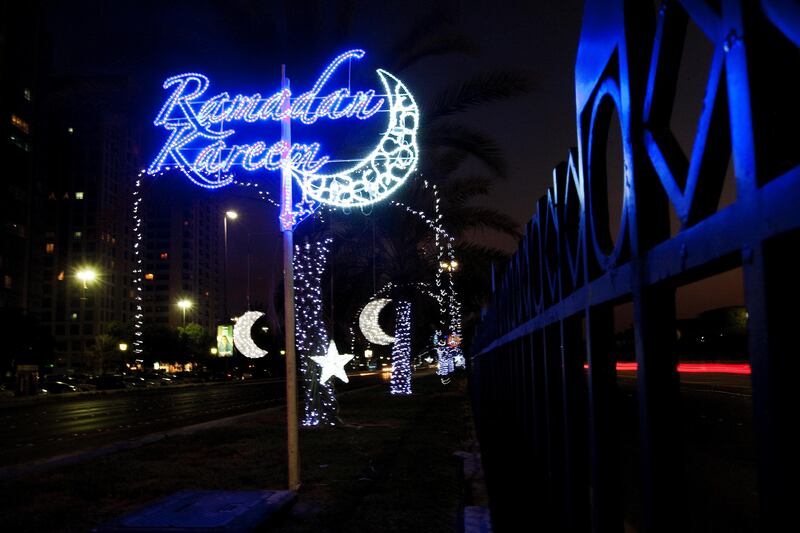 July 31, 2011, Abu Dhabi, UAE:

Lights, camera, action! Abu Dhabi is ready to get into the full swing of Ramadan tomorrow. Seen here are lights strung along the Corniche to wish everyone a joyous month of Ramadan.
Lee Hoagland/The National