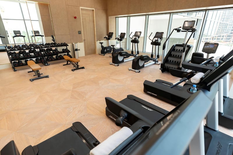 Fitness room. First look at the new St Regis Dubai, The Palm on May 15th, 2021. Chris Whiteoak / The National. 
Reporter: Hayley Skirka  for Lifestyle