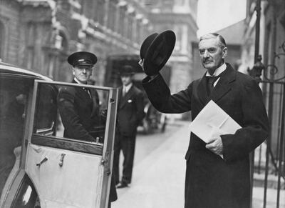 Neville Chamberlain outside 10 Downing Street in October 1938. Getty Images