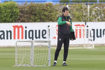 Villarreal's head coach Unai Emery oversees a training session. EPA