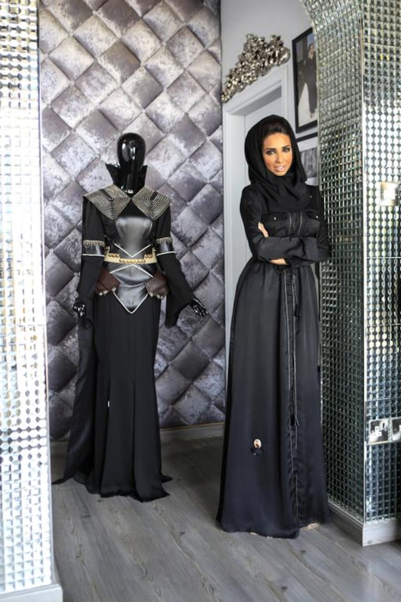 The Emirati fashion designer Sara Al Madani with her Star Wars outfit, which she says incorporates futuristic and Victorian elements. Sarah Dea / The National