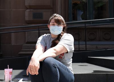 Audrey Pallmeyer on the steps of the New York public theatre on May 19, 2021. Willy Lowry / The National 