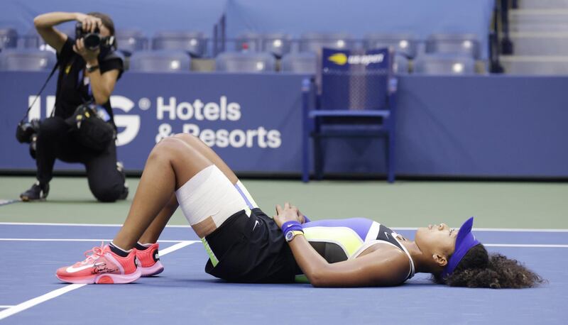 Naomi Osaka after defeating Victoria Azarenka to win the US Open on Saturday, September 12. EPA
