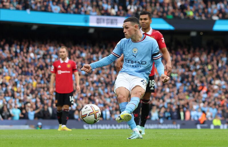 Phil Foden scores City's sixth goal and completes his hat-trick. Reuters