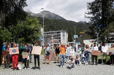 Climate activists during a Fridays for Future climate strike on the last day of the World Economic Forum, in Davos, Switzerland, on May 26. Reuters