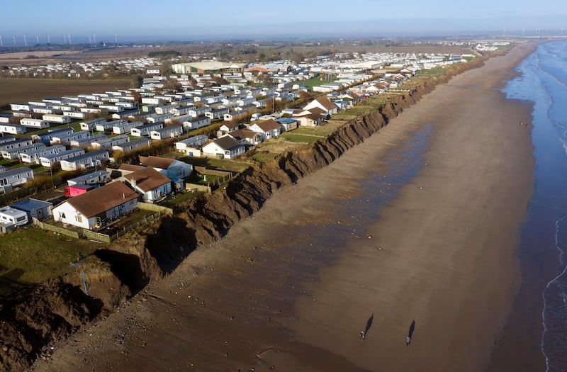 Houses on the coastline in Skipsea, East Ridings of Yorkshire, where councillors are set to discuss the "devastating" effect of erosion that will see dozens of people in Skipsea lose their homes to the sea on the fastest disappearing coastline in North West Europe. (Photo by Owen Humphreys/PA Images via Getty Images)