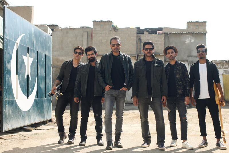 Bilal Maqsood and Faisal Kapadia, centre, pictured with their house band, are the duo behind Strings, who have enjoyed huge success in Pakistan despite several career breaks. Courtesy Mainstage Productions