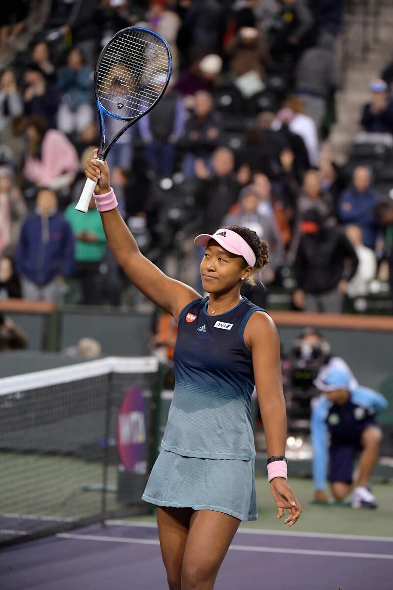 Naomi Osaka reacts after defeating Kristina Mladenovic. AP Photo