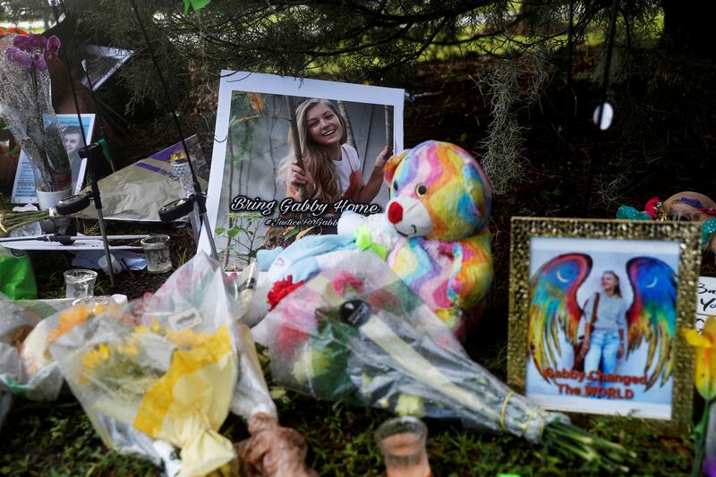 A makeshift memorial for Gabby Petito, whose body found in a Wyoming national park. Reuters