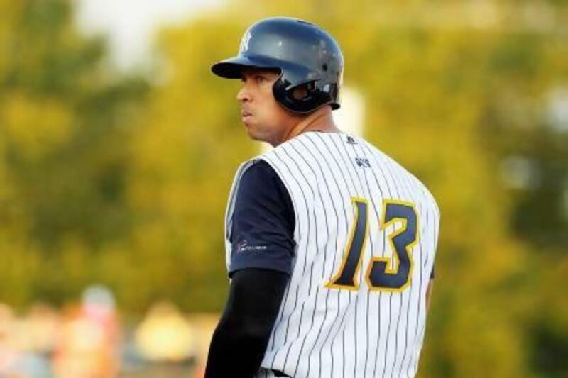 Alex Rodriguez hit a solo home run for Trenton Thunder on Friday and said he was hoping to return to the New York Yankees by Sunday. Major League Baseball may have other ideas.