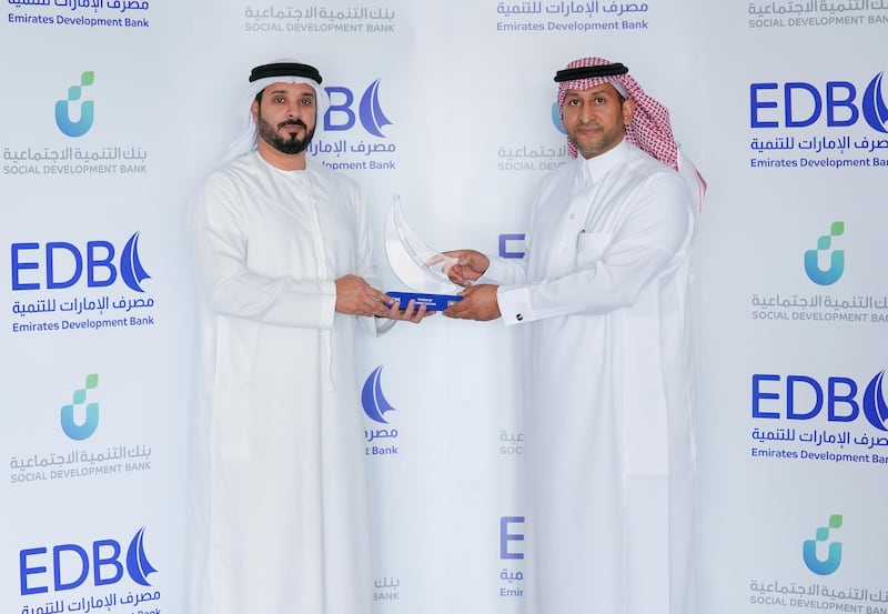 Ahmed Al Naqbi, chief executive of EDB, with Sultan Al Hamidi, executive vice president of business at Social Development Bank, KSA. Photo: Emirates Development Bank