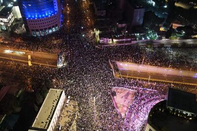 Thousands of protesters in Tel Aviv joined the rally against the justice reform bill. AFP