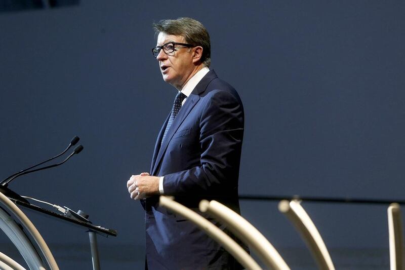The former UK trade and industry secretary Peter Mandelson delivered one of the keynote speeches at the opening session of the Abu Dhabi Entrepreneurship Forum. Lee Hoagland / The National